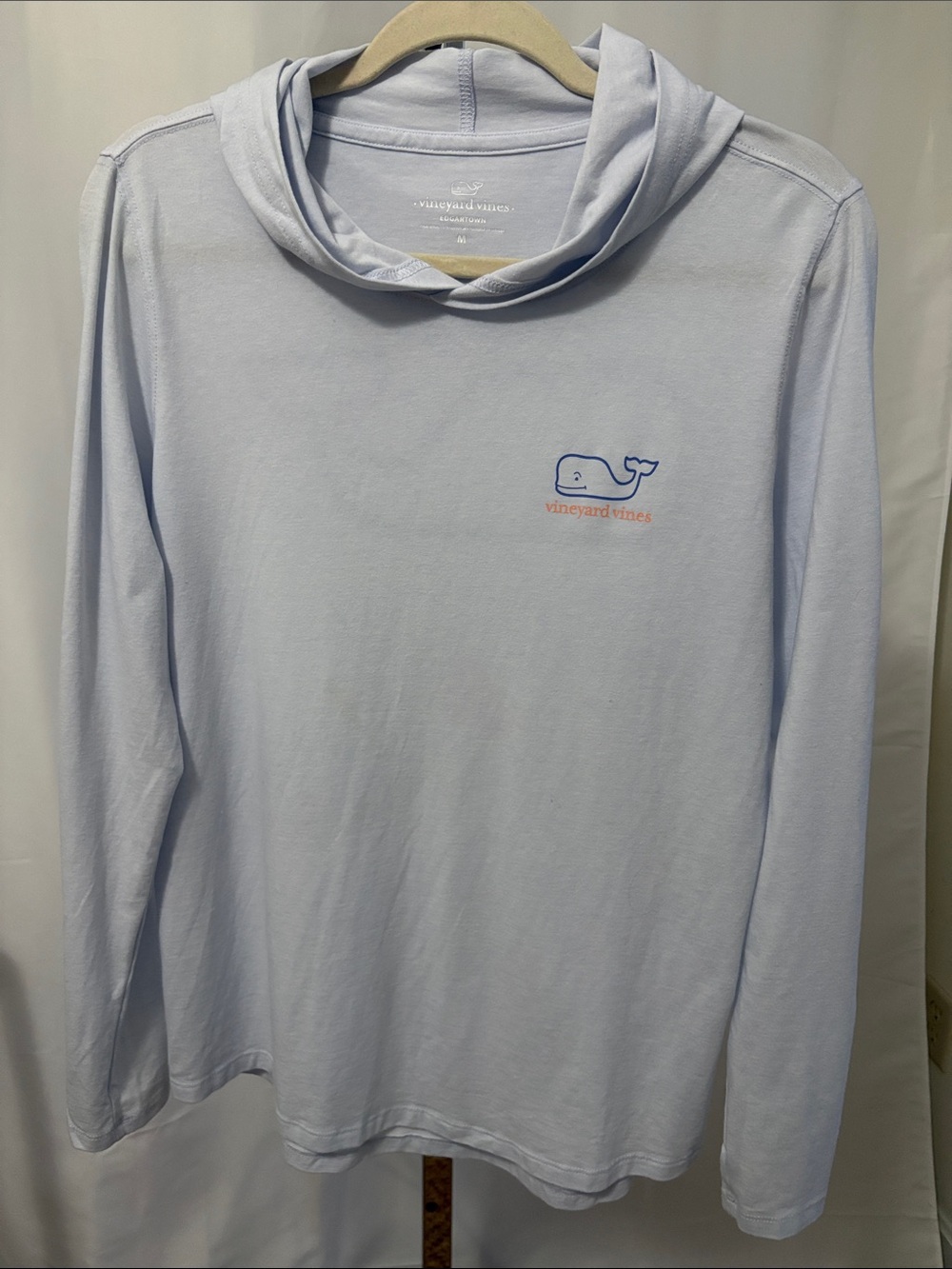 Vineyard Vines Pale Blue Hooded Long Sleeve with Whale Logo